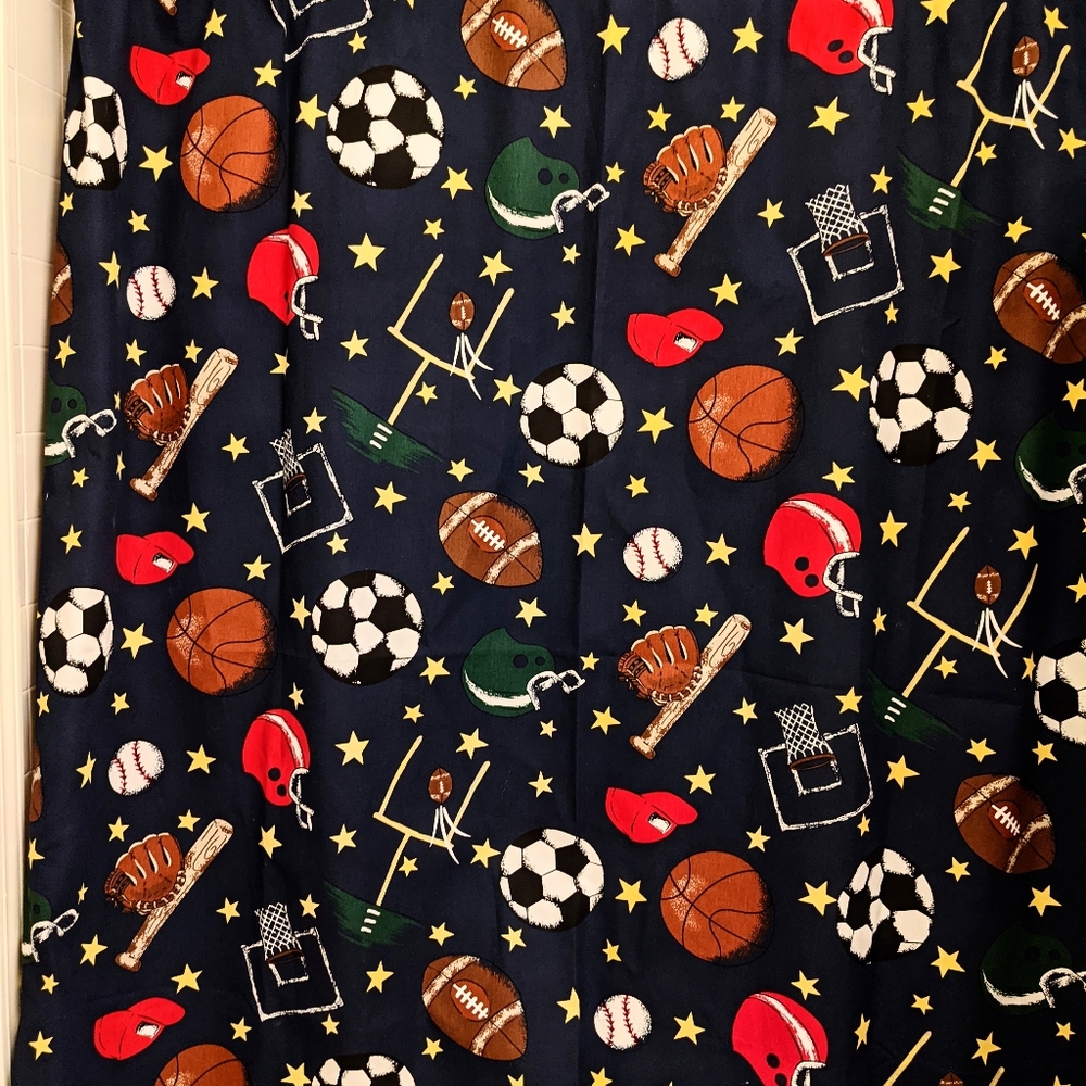 Sports Theme Shower Curtain width 64in , Length 70in and curtain rings